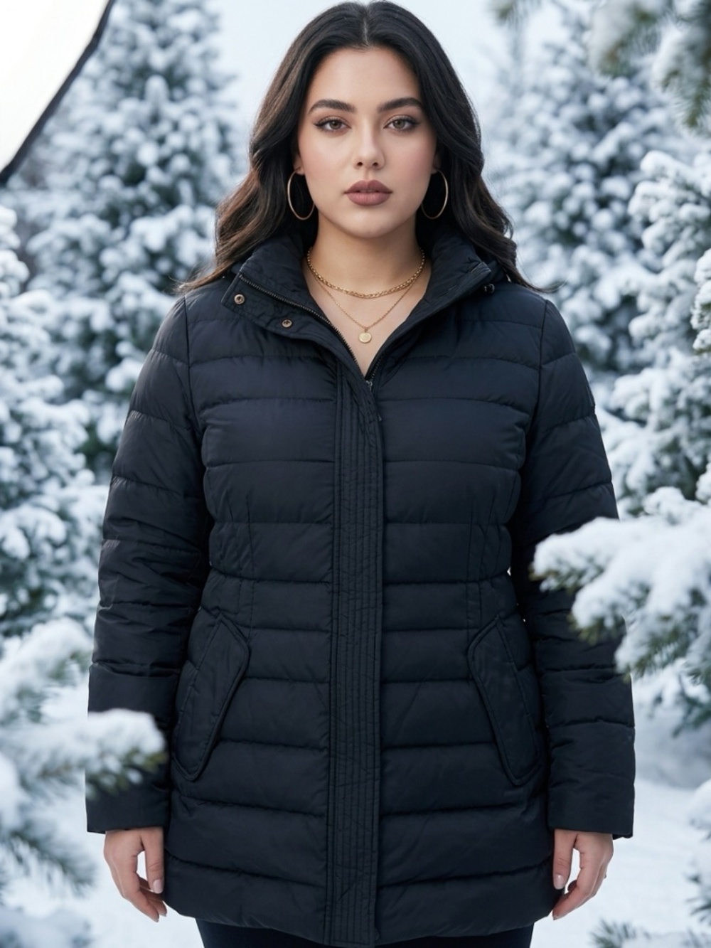 Lands' End Navy Blue 60% Down Insulated Hooded Winter Puffer Coat-L